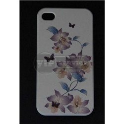 iPhone 4/4S чехол-накладка "Бабочки и цветы" пластиковый, белый фон