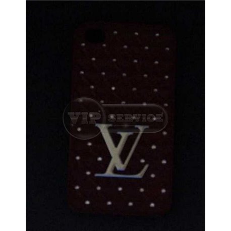 iPhone 4/4S чехол-накладка "Louis Vuitton со стразами" пластиковый, темно-бордовый