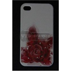 чехол-накладка iPhone 4/4S "Роза cо стразами" белый фон белый пластиковый