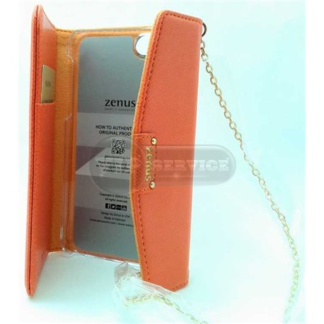 iPhone 5/5S чехол-сумка Zenus кожаный со слотом для пластиковых карт, пластиковая основа, оранжевый