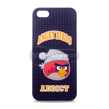iPhone 5/5S чехол-накладка, «Addict Angry Birds» силикон+пластик, черный 