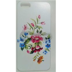 чехол-накладка iPhone 5/5S "Цветы синие и белые" белый пластиковый