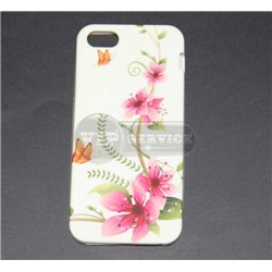 iPhone 5/5S чехол-накладка,лилии и бабочки, силиконовый, белый фон