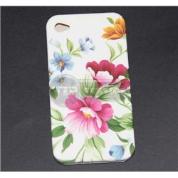 iPhone 5/5S чехол-накладка, цветы розовые, синие,оранжевые, пластиковый, белый фон