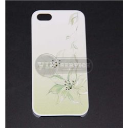 iPhone 5/5S чехол-накладка, цветы зеленые в стразах, пластиковый, белый фон