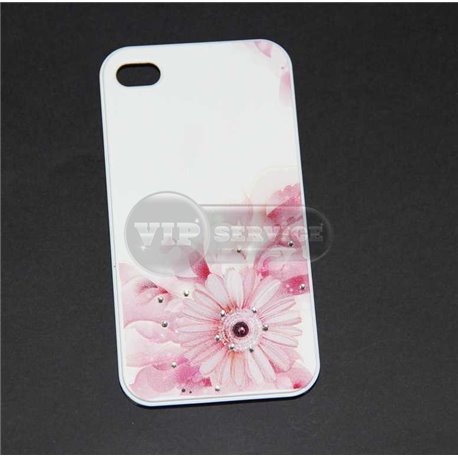 iPhone 5/5S чехол-накладка, цветок розовый в стразах, пластиковый, белый фон