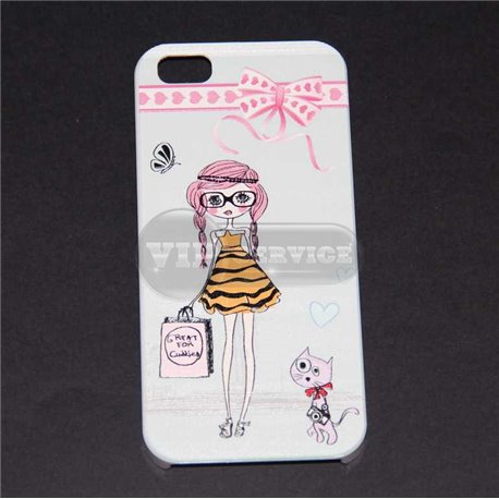 iPhone 5/5S чехол-накладка, девочка с котенком, пластиковый, белый фон