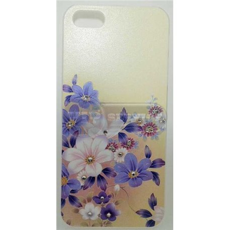 iPhone 5/5S чехол-накладка, пластиковый, цветы синие и белые, белый фон