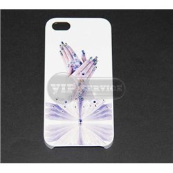 iPhone 5/5S чехол-накладка, руки в стразах, пластиковый, белый фон