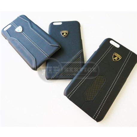 iPhone 6/6S чехол-накладка Automobili Lamborghini, кожа с карбоновыми нитями, черный