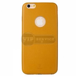 чехол-накладка iPhone 6/6S Baseus ультратонкий с окошком для логотипа Apple желтый экокожа + силикон