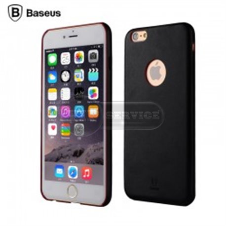 iPhone 6/6S чехол-накладка Baseus, ультратонкий с окошком для логотипа Apple, экокожа, силиконовый, черный