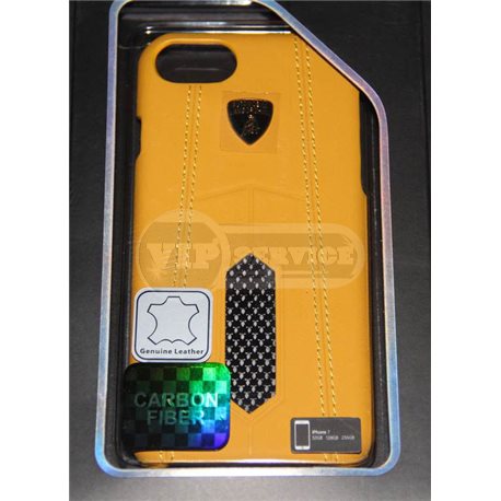 iPhone 7 чехол-накладка Lamborghini series, кожаный, с сеткой черный/желтый