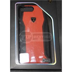 iPhone 7 Plus чехол-накладка Lamborghini series, кожаный, черный/оранжевый 