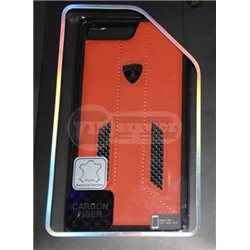 iPhone 7 Plus чехол-накладка Lamborghini series, кожаный, с сеткой, черный/оранжевый 