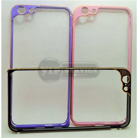 iPhone 6 Plus/6S Plus бампер на торцы металлический, светло-розовый с рамкой на камеру