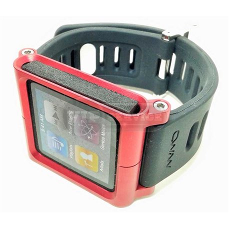 iPod nano 6 ремешок LunaTik, резиновый, стальная красная оправа, черный
