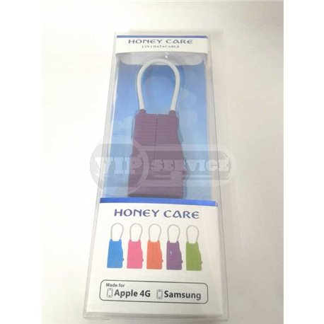 кабель Honey Care Apple 4, Samsung, бирюзовый/оранжевый/розовый/фиолетовый/черный