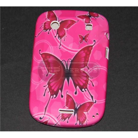 Blackberry 9900 чехол-накладка, бабочки, силиконовый, розовый фон 