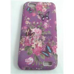One V чехол-накладка силиконовый, розы и бабочки, фиолетовый фон