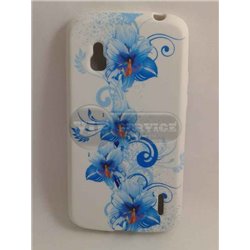 Nexus 4 чехол-накладка, китайские синие розы, силиконовый, белый фон
