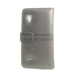 чехол-книжка LG L9 P760 со слотами для пластиковых карт черный кожаный