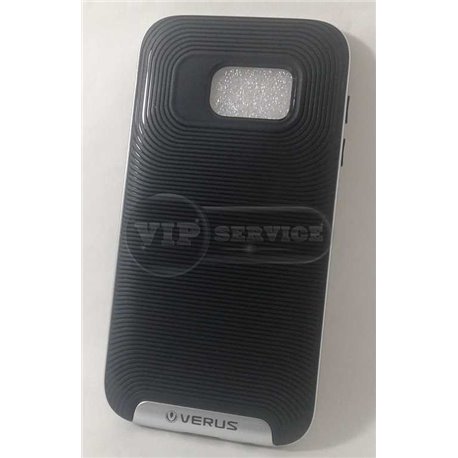 S7 чехол-накладка Verus силиконовый, черный, с серебристой пластиковой вставкой по торцам 