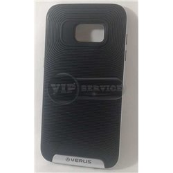 S7 Edge чехол-накладка Verus силиконовый, черный, с серебристой пластиковой вставкой по торцам 