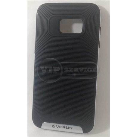 S7 Edge чехол-накладка Verus силиконовый, черный, с серебристой пластиковой вставкой по торцам 